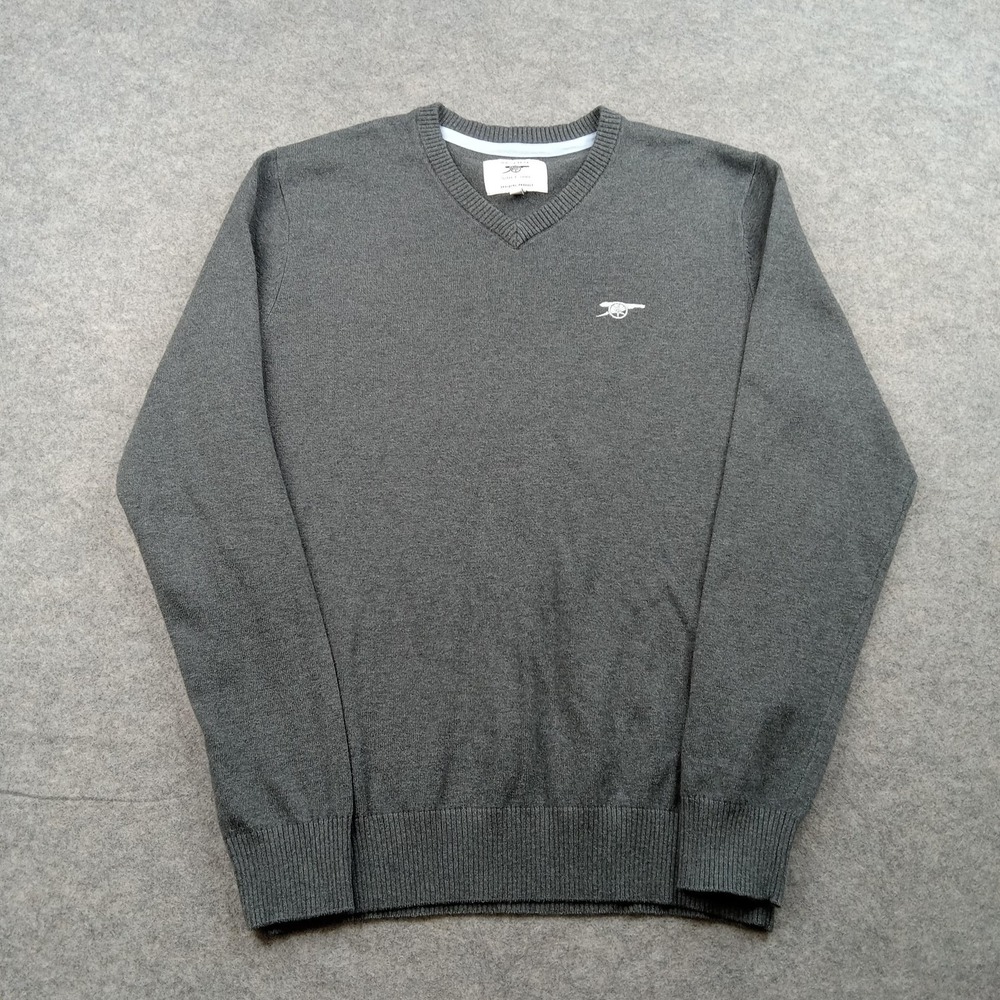 Arsenal Sweater Mens Small Gray‎ V Neck Soccer Harvey & Jones Cotton Knit